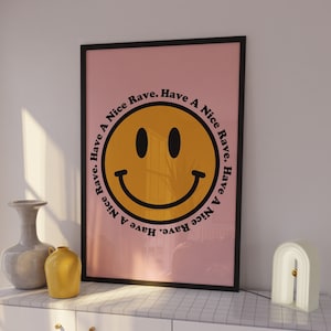 Acid Smile Face Print | Raving | Music Poster | Wall Art | A5 A4 A3 | House Music | Bold | Typographic | Quote | Wall Decor