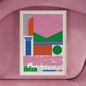 Pikes Ibiza Club Print | Poster | Wall Art | Geometric | Funky | DJ | Clubbing | Patterned | Bauhaus | Print | House Music