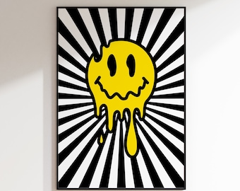 Drippy Acid Face Print | 90's | Raving | Music Poster | Wall Art | A5 A4 A3 | House Music | Bold | Typographic | Quote | Wall Decor