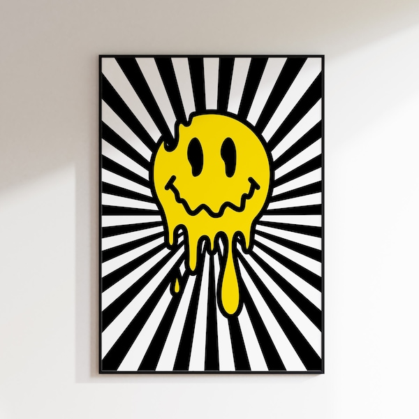 Impresión artística con diseño ácido / Años 90 / Música electrónica / Póster musical / Arte mural / A5 A4 A3 / Música house / Diseño llamativo / Tipográfico / Cita / Decoración de pared