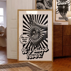 Disco Fever | Retro | Disco Print | Music Poster | Wall Art | A5 A4 A3 | Bold | Typographic | Gallery Wall | Black and White | 70's