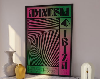 Amnesia Print | Ibiza Poster | Wall Art | A5 A4 A3 | Bold | Typographic | Personalised |  | Quote | Print | House Music