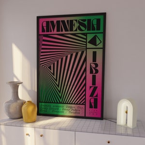 Impression Amnesia | Affiche d'Ibiza | Art mural | A5 A4 A3 | Gras | Typographique | Personnalisé | | Citation | Imprimer | Musique house