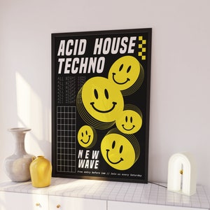 Acid House Techno Print | 90's | Raving | Music Poster | Wall Art | A5 A4 A3 | House Music | Bold | Typographic | Quote | Wall Decor