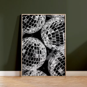 Disco Balls | Retro | Disco Print | Music Poster | Wall Art | A5 A4 A3 | Bold | Typographic | Gallery Wall | Black and White