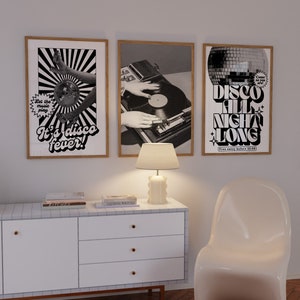 Disco All Night Long Retro Disco Print Music Poster Wall Art A5 A4 A3 Bold Typographic Disco Ball Black and White image 5
