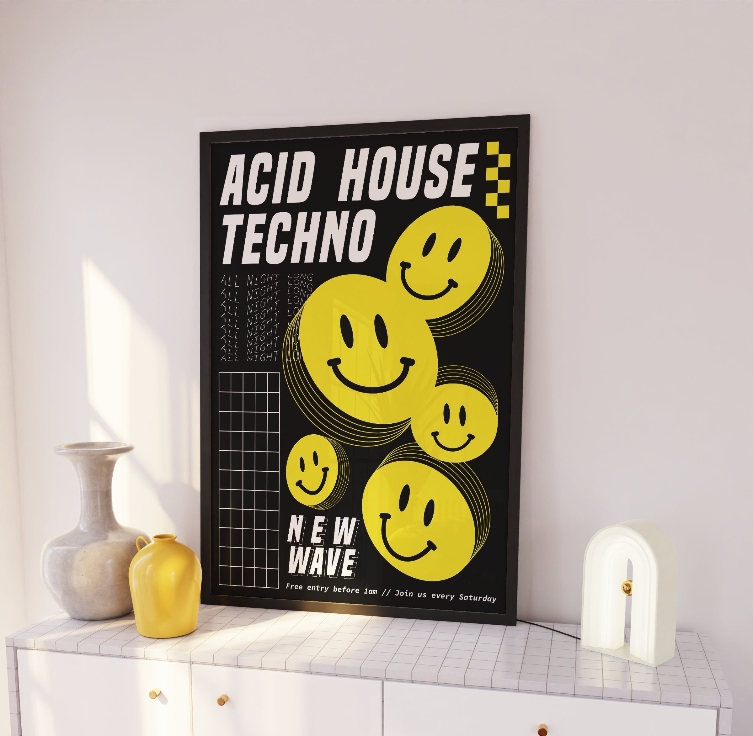 Acid House Techno Print | 90's | Raving | Music Poster