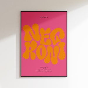 Negroni Print | Cocktail Poster | Wall Art | A5 A4 A3 | Bold | Typographic | Drink | Bar | Print | Groovy | Funky