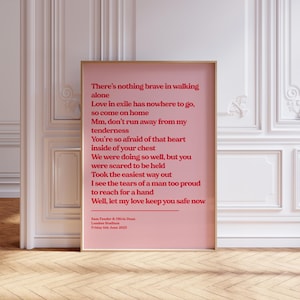 Custom Song Lyric Print | Music Poster | Wall Art | A5 A4 A3 | Typographic | Lyrics | Custom Print | Wall Decor | Special Personalised Gift PINK/RED