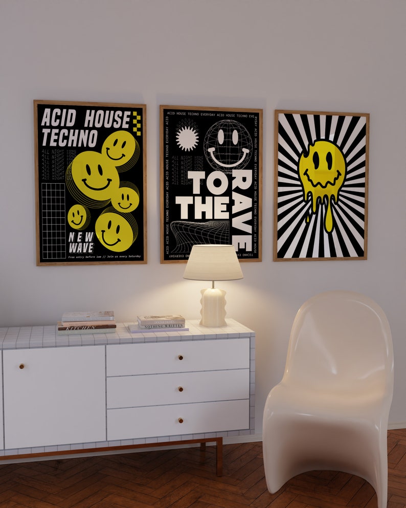 Drippy Acid Face Print | 90's | Raving | Music Poster | Wall Art | A5 ...