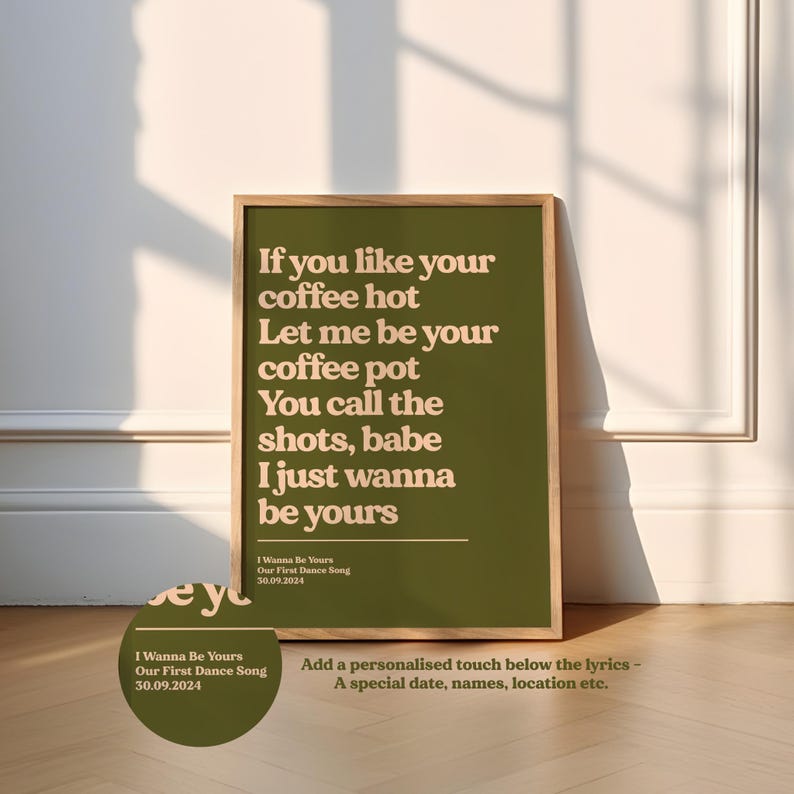Custom Song Lyric Print | Music Poster | Wall Art | A5 A4 A3 | Typographic | Lyrics | Custom Print | Wall Decor | Special Personalised Gift KHAKI/LIGHT PEACH