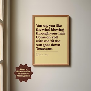 Custom Song Lyric Print | Music Poster | Wall Art | A5 A4 A3 | Typographic | Lyrics | Custom Print | Wall Decor | Special Personalised Gift YELLOW/BROWN