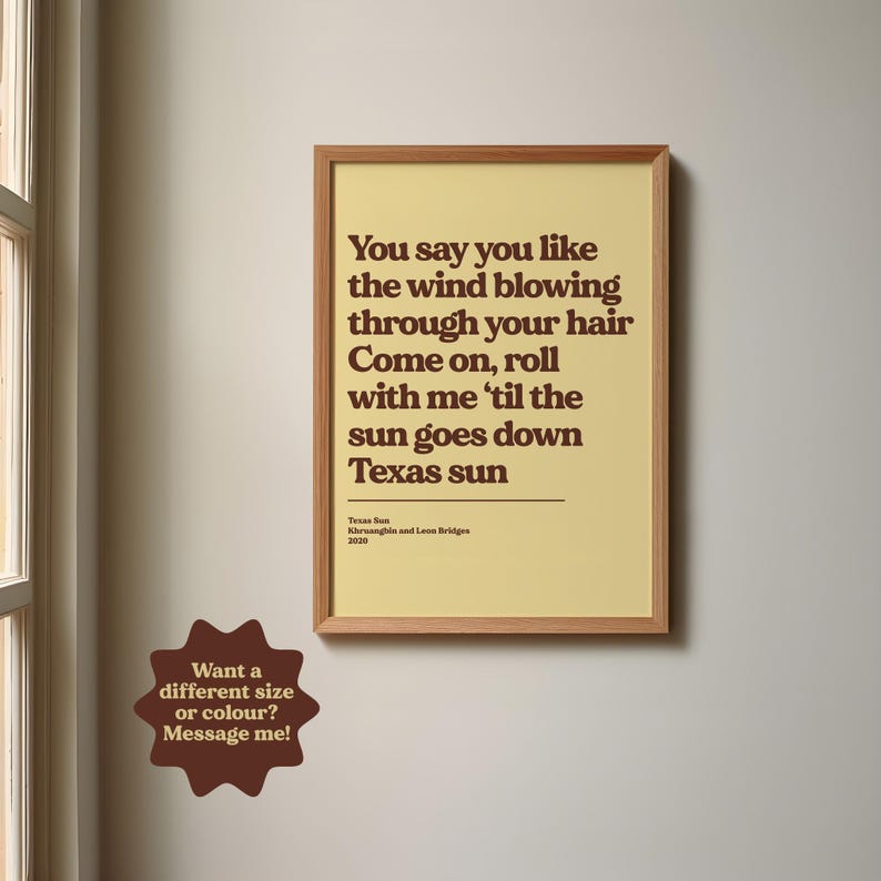 Custom Song Lyric Print | Music Poster | Wall Art | A5 A4 A3 | Typographic | Lyrics | Custom Print | Wall Decor | Special Personalised Gift YELLOW/BROWN