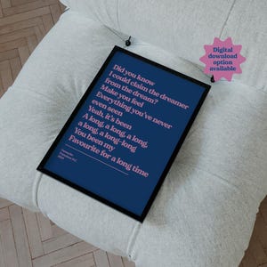 Custom Song Lyric Print | Music Poster | Wall Art | A5 A4 A3 | Typographic | Lyrics | Custom Print | Wall Decor | Special Personalised Gift BLUE/PINK