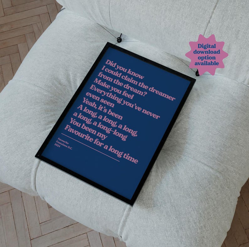 Custom Song Lyric Print | Music Poster | Wall Art | A5 A4 A3 | Typographic | Lyrics | Custom Print | Wall Decor | Special Personalised Gift BLUE/PINK