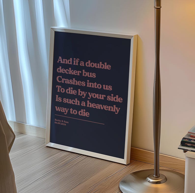 Custom Song Lyric Print | Music Poster | Wall Art | A5 A4 A3 | Typographic | Lyrics | Custom Print | Wall Decor | Special Personalised Gift NAVY/PINK