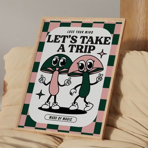 Trippy Mushroom | Magic Mushroom Print | Acid Poster | Wall Art | A5 A4 A3 | Bold | Trip | Mascot | Cartoon | Funky | Check | Retro