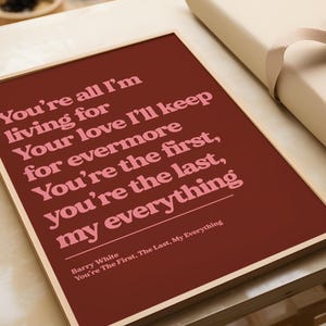 Custom Song Lyric Print | Music Poster | Wall Art | A5 A4 A3 | Typographic | Lyrics | Custom Print | Wall Decor | Special Personalised Gift CHERRY RED/PINK