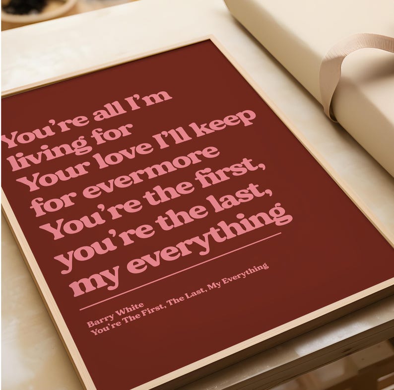 Custom Song Lyric Print | Music Poster | Wall Art | A5 A4 A3 | Typographic | Lyrics | Custom Print | Wall Decor | Special Personalised Gift CHERRY RED/PINK