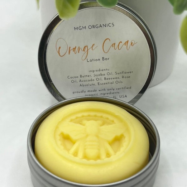 Orange Cacao Lotion Bar || made with cocoa butter, jojoba oil, & avocado oil || clean ingredients || massage bars | metal tin