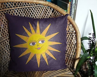 Retro Sun 90s Theme Cushion Pillow in Faux Suede by Sunnyside Up Society