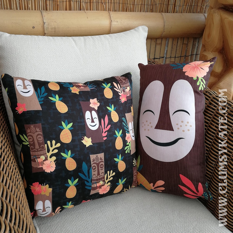 Mid Century Style Tiki Bob Patterned Tropical Cushion Pillow image 1