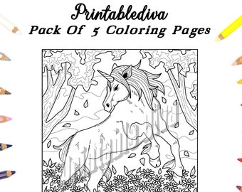 Realistic Unicorns Adult Coloring Pages / Intricate Coloring Pictures / Unicorn Printable / Instant Download
