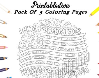 Pagine da colorare a tema 4 luglio / Stile Mandala per adulti Patriottico / Stampabili a tema USA / Download istantaneo digitale / Scarabocchi stampabili /