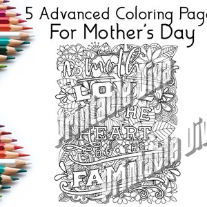 Pagine da colorare per la festa della mamma / Stampabili da colorare con motivi per adulti / Download istantaneo / Colorazione floreale / Set da 5