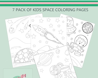 Coloring Pages For Kids - Pack of 7 Space Themed Coloring Pages For Kids Ages 5-10 Digital Download