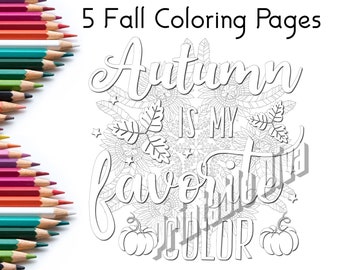 Adult Fall Coloring Pages / Instant Download / Fall Printables / Autumn Coloring / Nature Coloring / Set Of 5 /