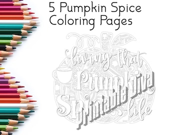 5 Pumpkin Spice Malvorlagen / Herbstfarben / Malseiten für Erwachsene / Sofort Download