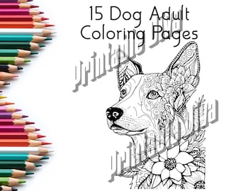 15 Dogs To Color / Adult Coloring Page / Instant Download / Intricate Coloring Pictures / PDF Printable / Animal Coloring