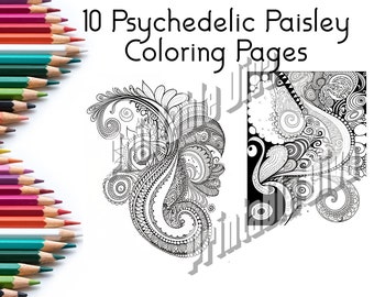 Psychedelic Paisley Coloring Pages / Intricate Pages To Color / Adult Coloring Book / Intricate Coloring / Instant PDF Download