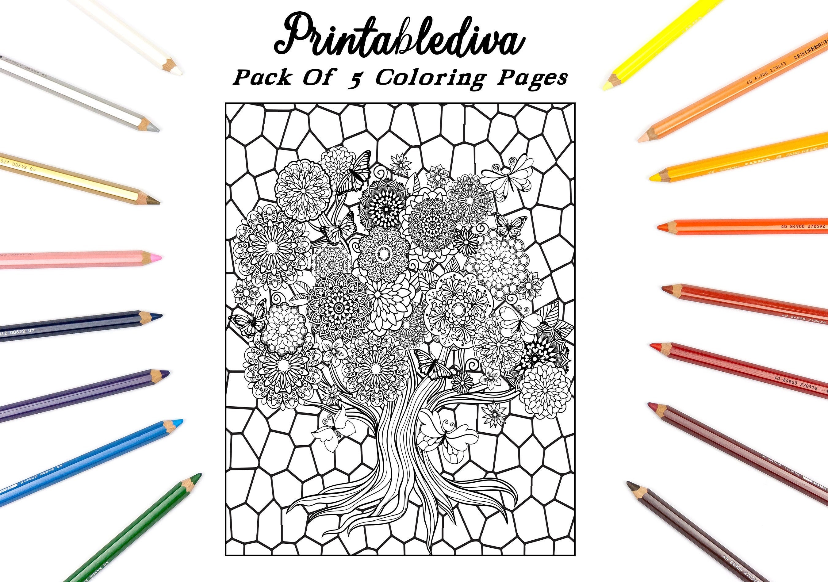 Trees Coloring Pages / Landscapes to Color / Adult Coloring Pages ...