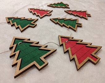 Wood Christmas Tree Garland, Holiday Banner