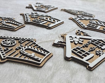 Wooden Gingerbread Village Garland