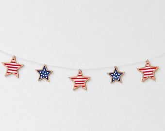 Wooden Stars and Stripes Garland, 4th of July Banner