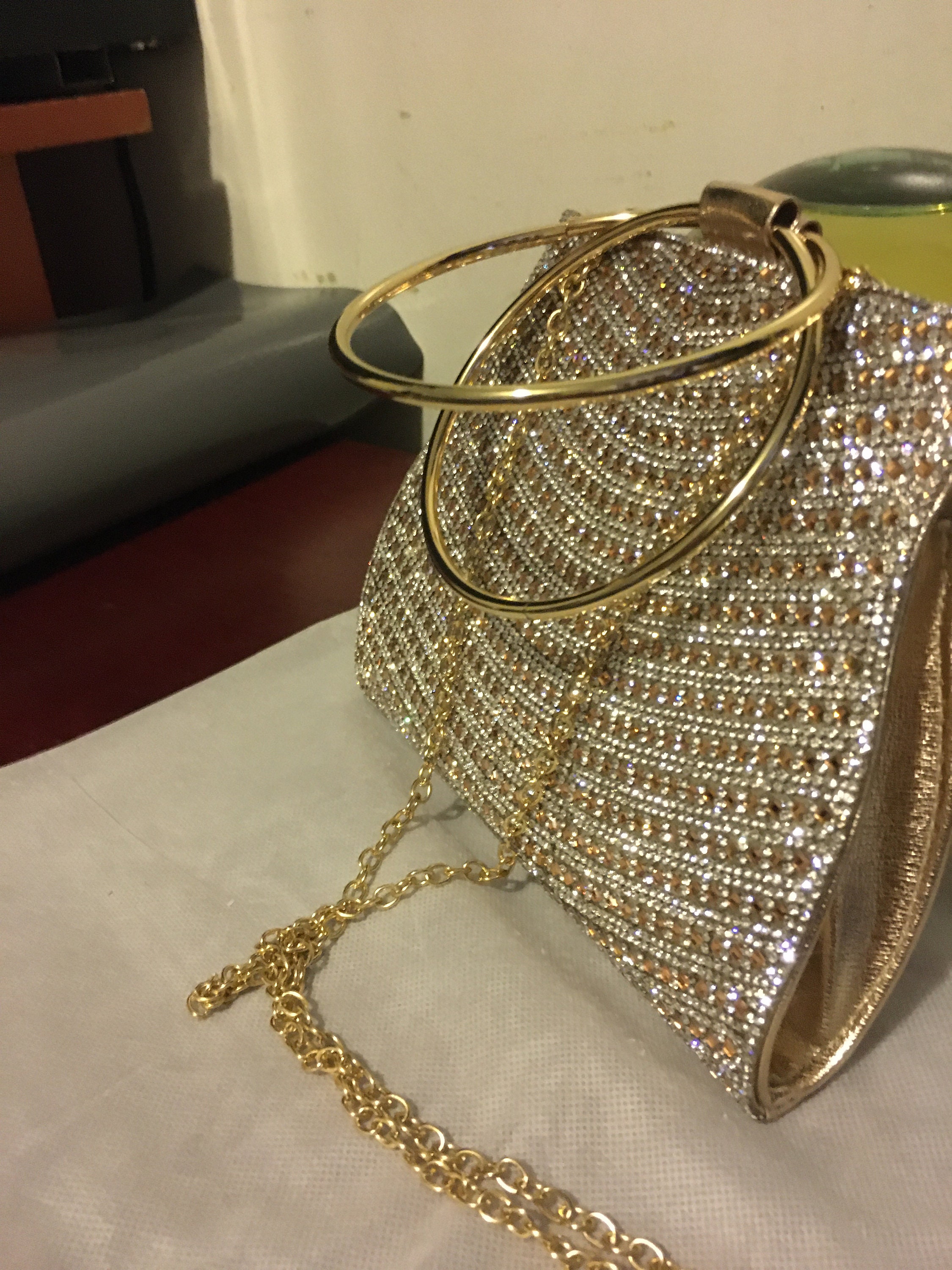 Rhinestone Decor Ring Handle Clutch Bag New Etsy.de