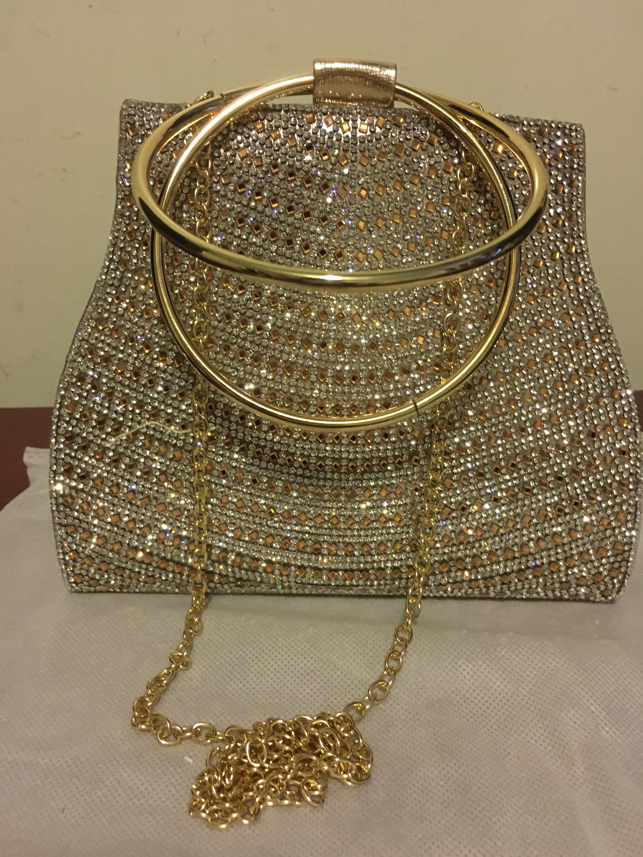 Rhinestone Decor Ring Handle Clutch Bag New Etsy.de