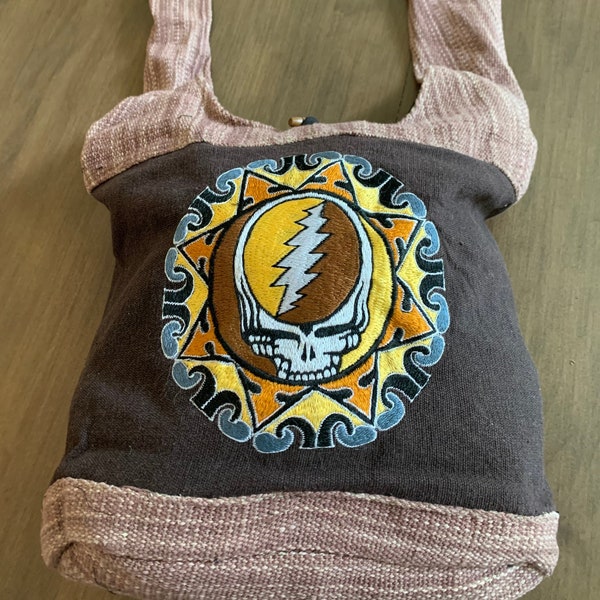 Grateful Dead bag - Steal Your Face embroidered cotton / Gehri shoulder bag - Stealie bag