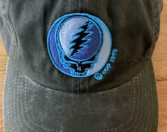 Grateful Dead hat - Grateful Dead Black Distressed Steal Your Face hat - Black Stealie hat -One size fits all -adjustable buckle Bob Weir