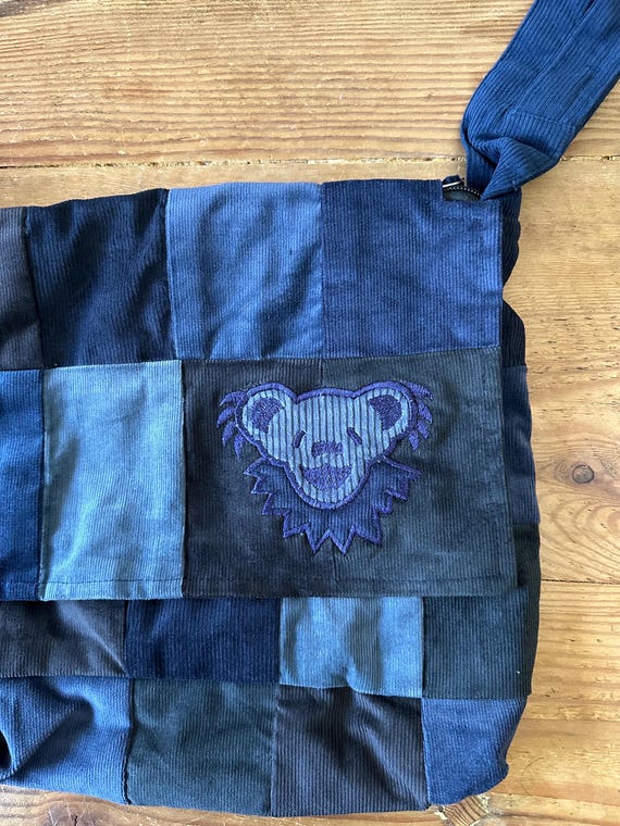 Grateful Dead Dancing Bear Messenger Bag - Blue Corduroy Patchwork