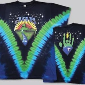 Grateful Dead Jerry Garcia tie dye shirt  - Mountain Cat tie dye - Jerry's hand on the back of shirt - GARCIA shirt - Jerry shirt