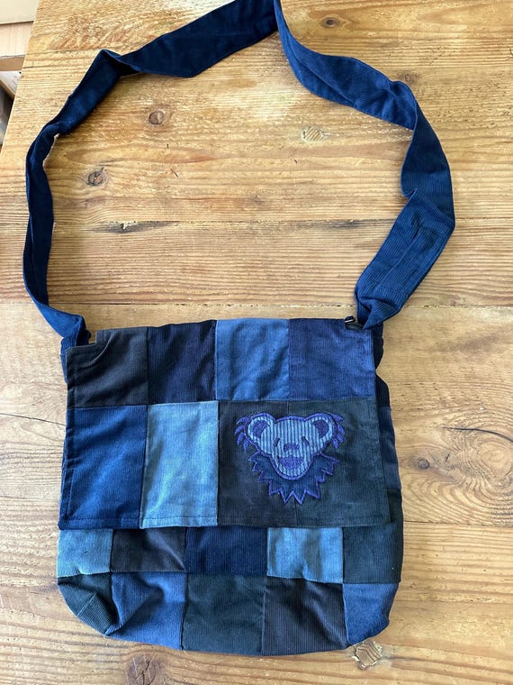 Grateful Dead Dancing Bear Messenger Bag - Blue Corduroy Patchwork