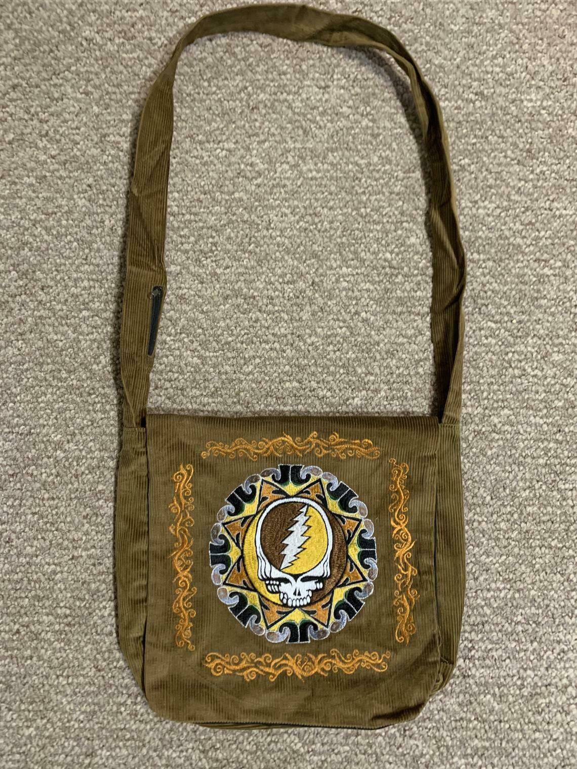 Grateful Dead Bag - Steal Your Face Embroidered Corduroy Messenger