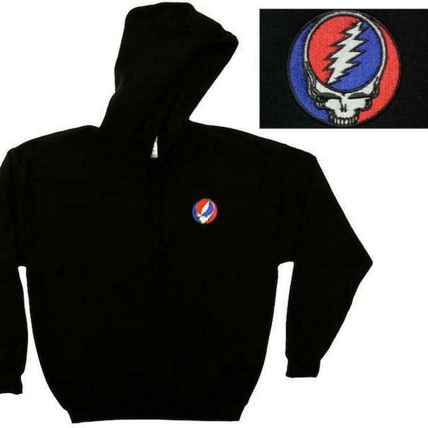 Grateful Dead Embroidered Hoodie - Grateful Dead Sweatshirt - Stealie Hoodie - Steal Your Face hoodie (sizes:  sm, med, large, XL, 2XL, 3XL)
