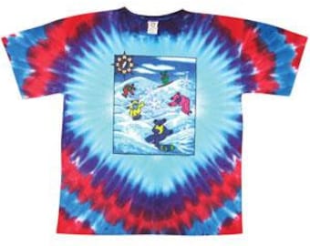Maglietta Grateful Dead Orsi Psichedelici &ndash; Tie Dye &ndash; 100% Cotone &ndash; Taglie S-XXL (Liquid Blue)