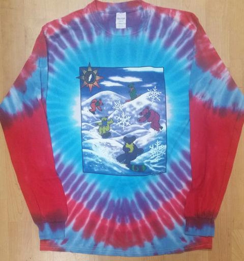 Dancing Bears Long Sleeve Tie Dye shirt Grateful Dead Long Sleeve Snow Boarding shirt sizes medium. large, XL and 2XL Hey Now!!