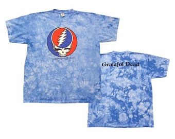 Grateful Dead Steal Your Face Blue Crinkle tie dye shirt - Stealie blue tie dye shirt 2 sided  ( med, large, XL, 2XL and 3XL)